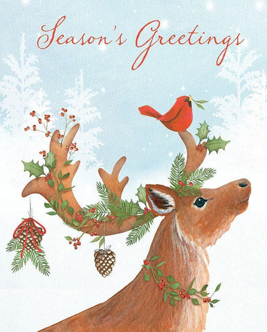 Seasons Greetings White Modern Wood Framed Art Print with Double Matting by P.S. Art