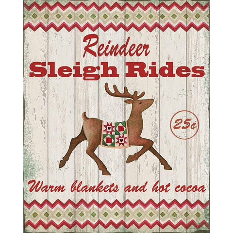 Reindeer Sleigh Rides White Modern Wood Framed Art Print by P.S. Art