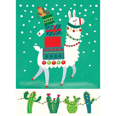 Llama Christmas Black Modern Wood Framed Art Print with Double Matting by P.S. Art