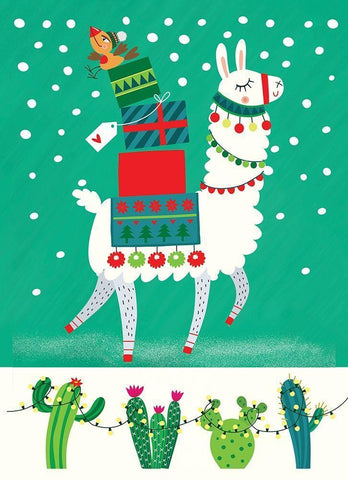 Llama Christmas White Modern Wood Framed Art Print with Double Matting by P.S. Art