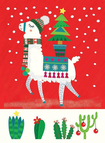 Llama Christmas II Black Ornate Wood Framed Art Print with Double Matting by P.S. Art