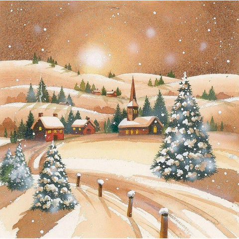 Evening Before Christmas Black Modern Wood Framed Art Print with Double Matting by P.S. Art