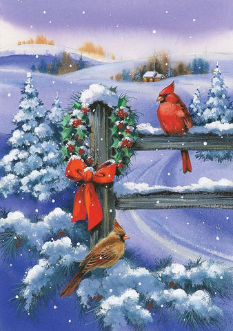 Christmas Cardinal Black Ornate Wood Framed Art Print with Double Matting by P.S. Art