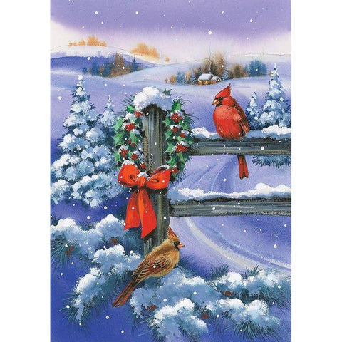 Christmas Cardinal Gold Ornate Wood Framed Art Print with Double Matting by P.S. Art