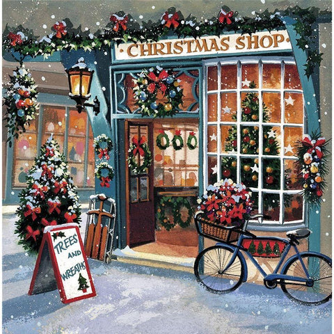 Christmas Shop Black Modern Wood Framed Art Print with Double Matting by P.S. Art
