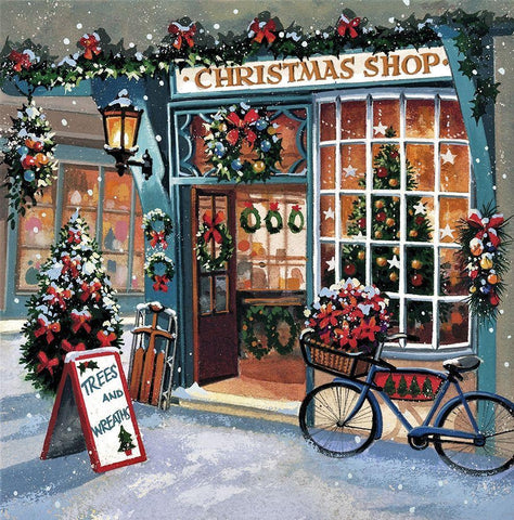 Christmas Shop White Modern Wood Framed Art Print with Double Matting by P.S. Art