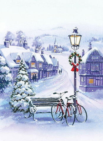 Winter Joy White Modern Wood Framed Art Print with Double Matting by P.S. Art