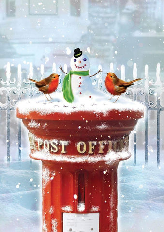 Post Office Snowman Black Ornate Wood Framed Art Print with Double Matting by P.S. Art