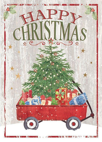 Happy Christmas Wagon White Modern Wood Framed Art Print with Double Matting by P.S. Art