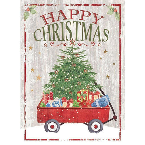 Happy Christmas Wagon Black Modern Wood Framed Art Print by P.S. Art