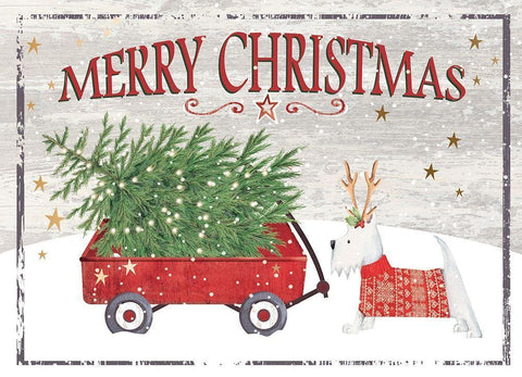 Merry Christmas Wagon Black Ornate Wood Framed Art Print with Double Matting by P.S. Art