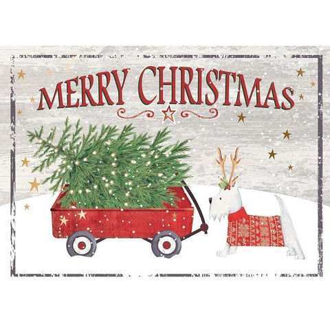 Merry Christmas Wagon Gold Ornate Wood Framed Art Print with Double Matting by P.S. Art