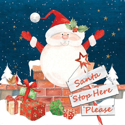 Santa Stop Here Black Modern Wood Framed Art Print with Double Matting by P.S. Art