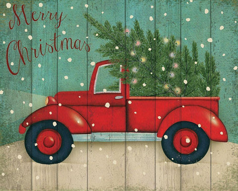 Christmas Truck White Modern Wood Framed Art Print with Double Matting by P.S. Art