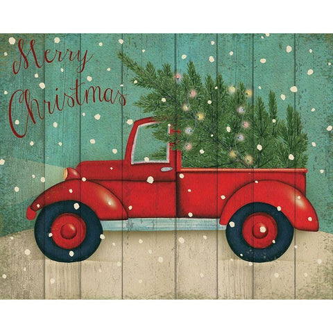 Christmas Truck Gold Ornate Wood Framed Art Print with Double Matting by P.S. Art