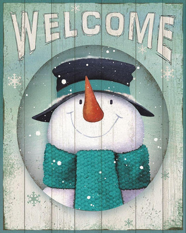 Snowman Welcome Black Ornate Wood Framed Art Print with Double Matting by P.S. Art