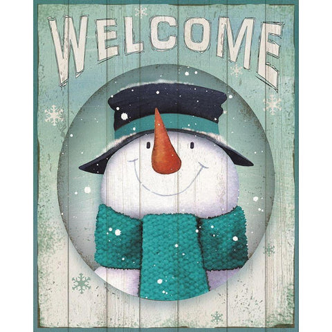 Snowman Welcome Black Modern Wood Framed Art Print with Double Matting by P.S. Art