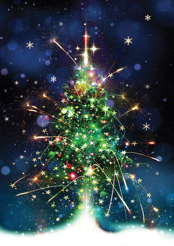 Christmas Tree Bliss White Modern Wood Framed Art Print with Double Matting by P.S. Art