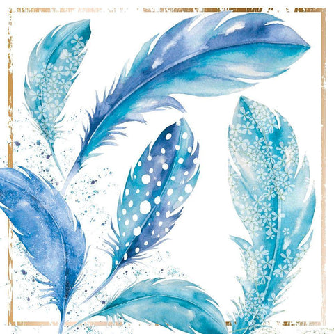 Blue Feather Bliss I Black Modern Wood Framed Art Print with Double Matting by P.S. Art