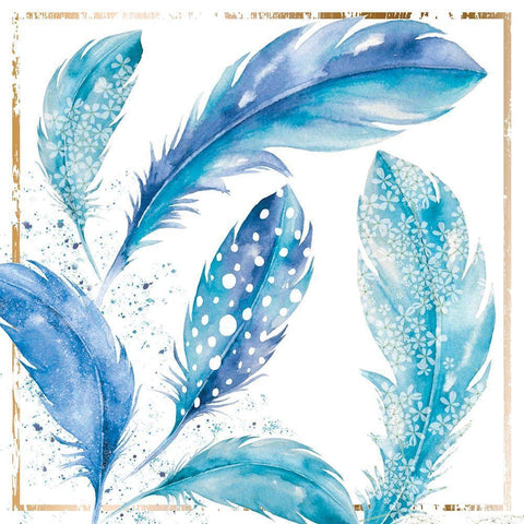 Blue Feather Bliss I White Modern Wood Framed Art Print with Double Matting by P.S. Art