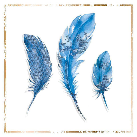 Blue Feather Bliss II Black Ornate Wood Framed Art Print with Double Matting by P.S. Art