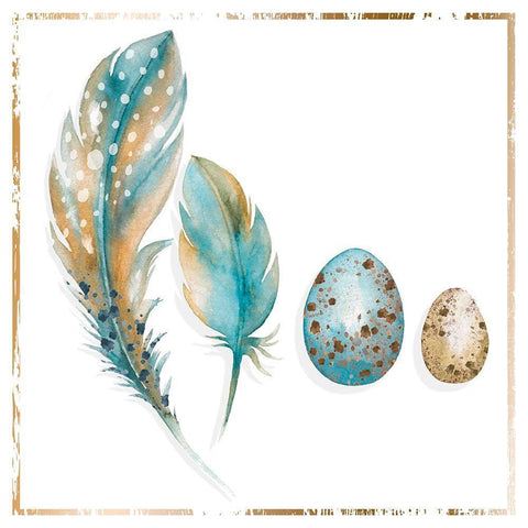 Blue Feather Bliss III Black Ornate Wood Framed Art Print with Double Matting by P.S. Art