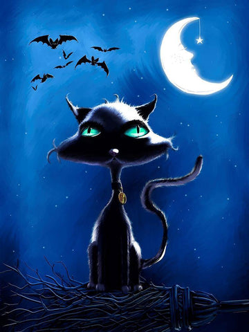 Black Cat White Modern Wood Framed Art Print with Double Matting by P.S. Art