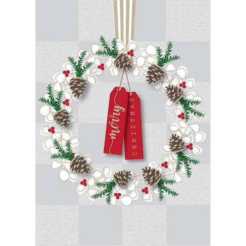 Merry Christmas Wreath Black Modern Wood Framed Art Print with Double Matting by P.S. Art