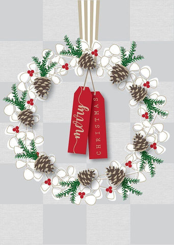 Merry Christmas Wreath White Modern Wood Framed Art Print with Double Matting by P.S. Art