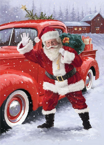 Waving Santa Black Ornate Wood Framed Art Print with Double Matting by P.S. Art