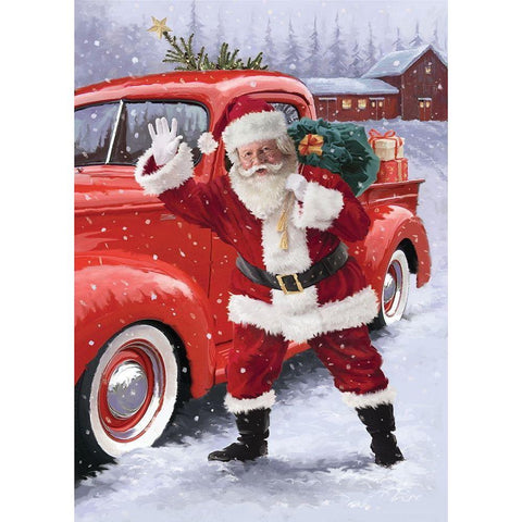 Waving Santa Gold Ornate Wood Framed Art Print with Double Matting by P.S. Art