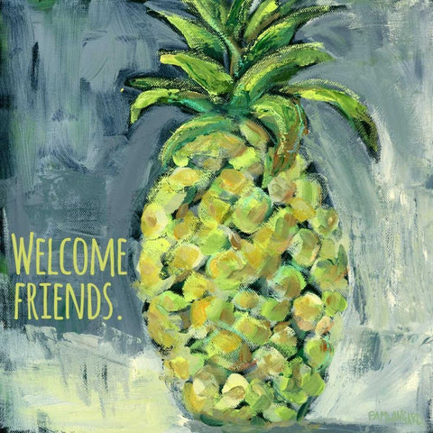 Welcome Pineapple Welcome Friends Black Ornate Wood Framed Art Print with Double Matting by Pamela J. Wingard