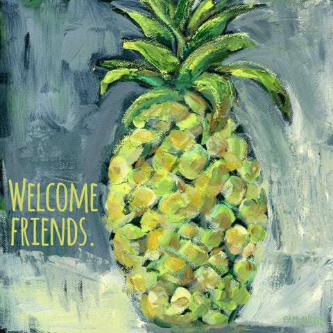 Welcome Pineapple Welcome Friends Black Modern Wood Framed Art Print with Double Matting by Pamela J. Wingard