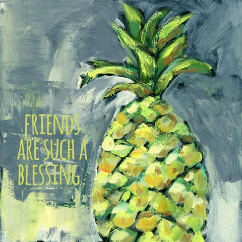 Welcome Pineapple Friends Blessings Black Modern Wood Framed Art Print with Double Matting by Pamela J. Wingard