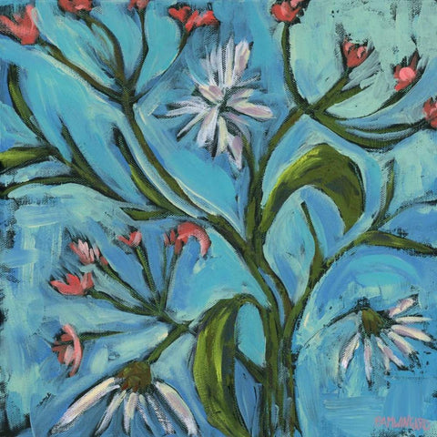 Blue Daisy Pattern Black Modern Wood Framed Art Print with Double Matting by Pamela J. Wingard