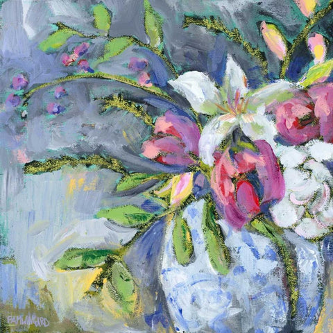 Blue and White Vase White Modern Wood Framed Art Print with Double Matting by Pamela J. Wingard