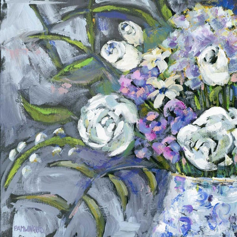 Blue and White Lavender Black Ornate Wood Framed Art Print with Double Matting by Pamela J. Wingard