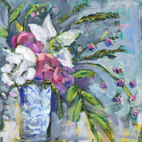 Blue and White Lavender II Black Ornate Wood Framed Art Print with Double Matting by Pamela J. Wingard