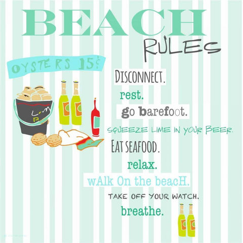 Beach Rules - Oysters White Modern Wood Framed Art Print with Double Matting by Pamela J. Wingard
