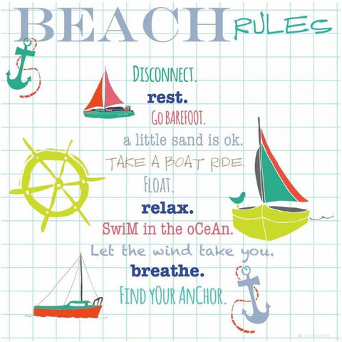 Beach Rules Anchors Black Modern Wood Framed Art Print with Double Matting by Pamela J. Wingard