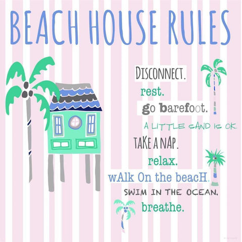 Beach House Rules White Modern Wood Framed Art Print by Pamela J. Wingard
