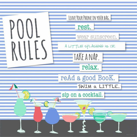 Pool Rules Black Ornate Wood Framed Art Print with Double Matting by Pamela J. Wingard