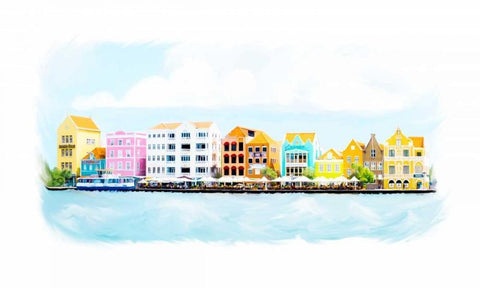 Willemstad Curacao Skyline White Modern Wood Framed Art Print with Double Matting by Murdock, Ramona