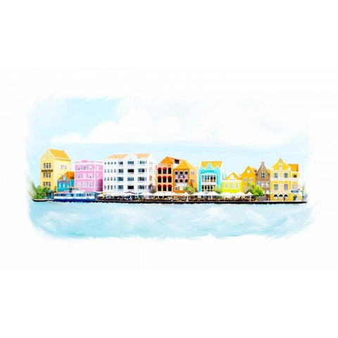 Willemstad Curacao Skyline Black Modern Wood Framed Art Print with Double Matting by Murdock, Ramona