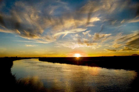 Canal Sunset White Modern Wood Framed Art Print with Double Matting by Murdock, Ramona