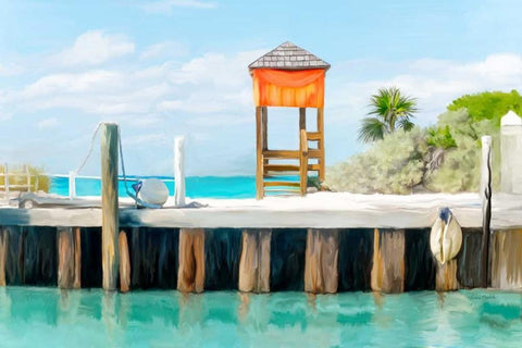 Half Moon Pier Black Ornate Wood Framed Art Print with Double Matting by Murdock, Ramona