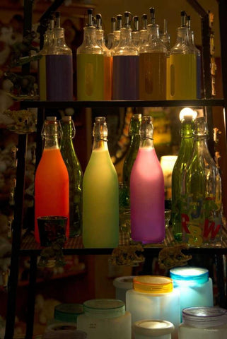 Colorful Bottles White Modern Wood Framed Art Print with Double Matting by Murdock, Ramona