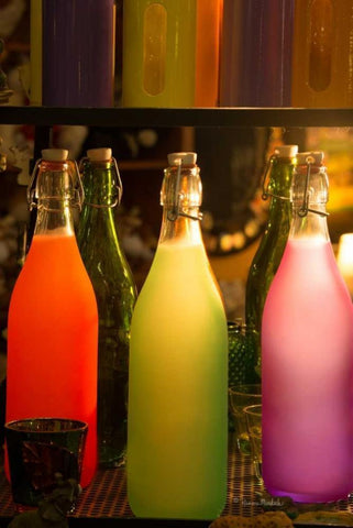 Colorful Bottles Black Ornate Wood Framed Art Print with Double Matting by Murdock, Ramona