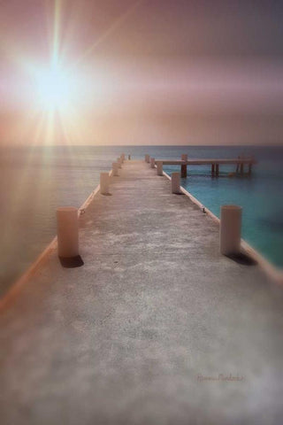 Pier Sunset White Modern Wood Framed Art Print with Double Matting by Murdock, Ramona