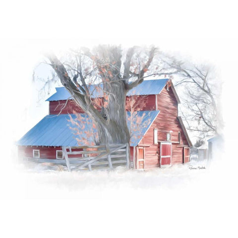 Red Barn Gold Ornate Wood Framed Art Print with Double Matting by Murdock, Ramona